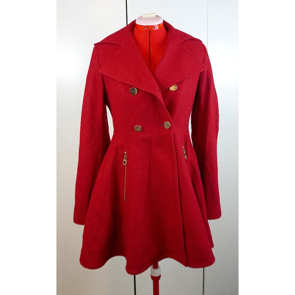 Laundry by Shelli Segal Double-Breasted Fit & Flare Coat in "Red Dahlia"